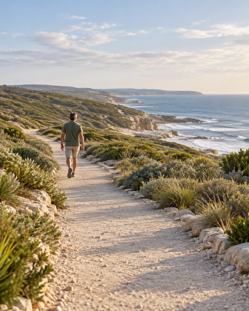 coast and everyday movement the focus, with a distant walker